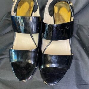 Michael Kors Glossy Open Toe Black Heels 7.5